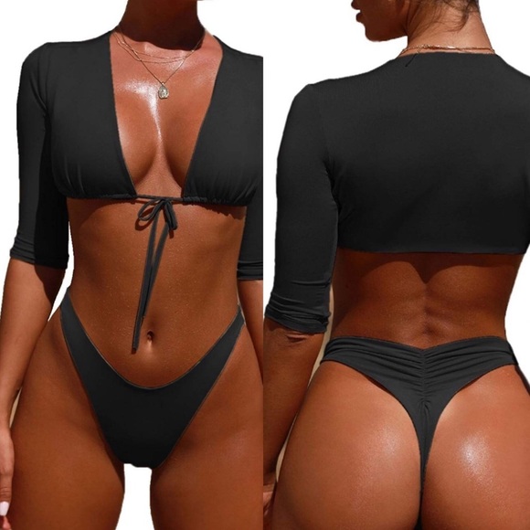 ✨NEGRIL HIGH WAIST BLACK THONG SWIMSUIT SET *NWT*